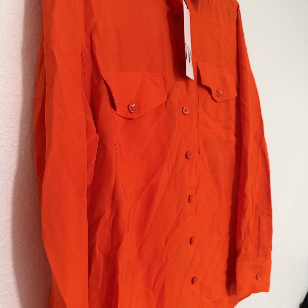 Zara Button-Front Long-Sleeve Blouse - Orange - Picture 5 of 7